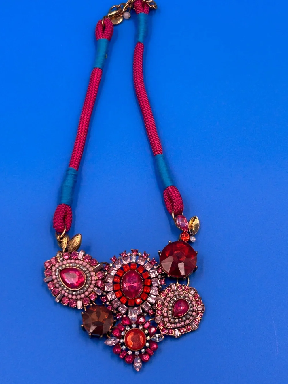 Statement Rhinestone Bib Necklace Pink Red Boho Glam Betsey Style Sparkle”